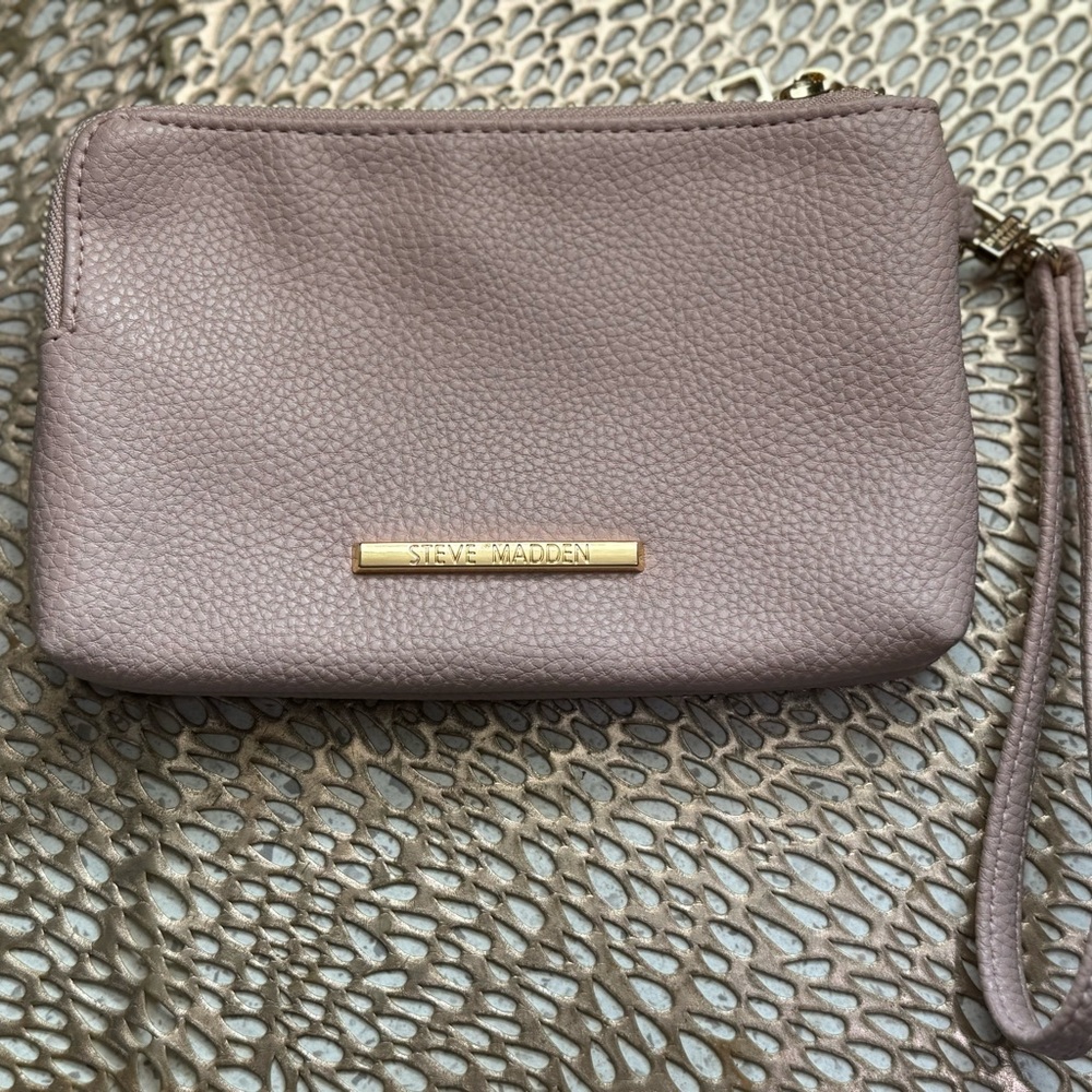 Steve Madden Mauve Pink Wristlet Double Zip Wristlet Clutch
